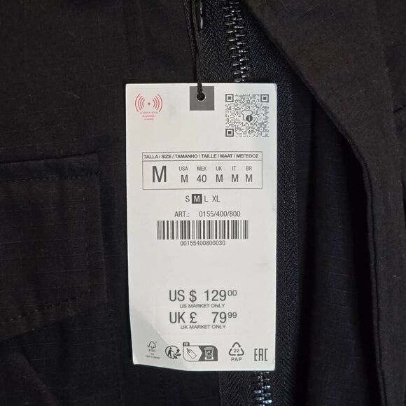 Zara Men's Black Multi Pocket, Utility Windbreaker Medium MSRP $129 - Picture 2 of 10